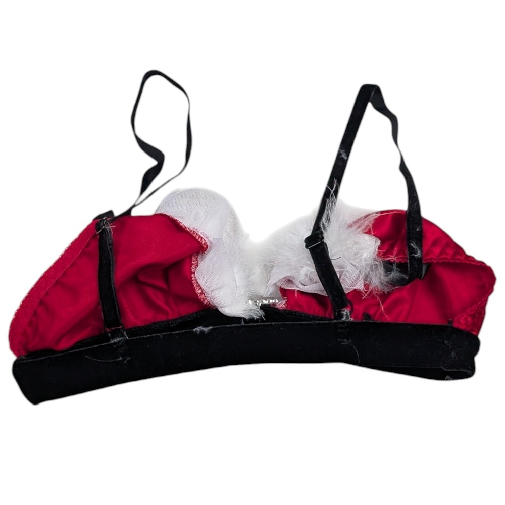 Frederick's of Hollywood Lingerie Santa Bra Bows Feather Holiday Size XS‎ Red - Picture 4 of 8